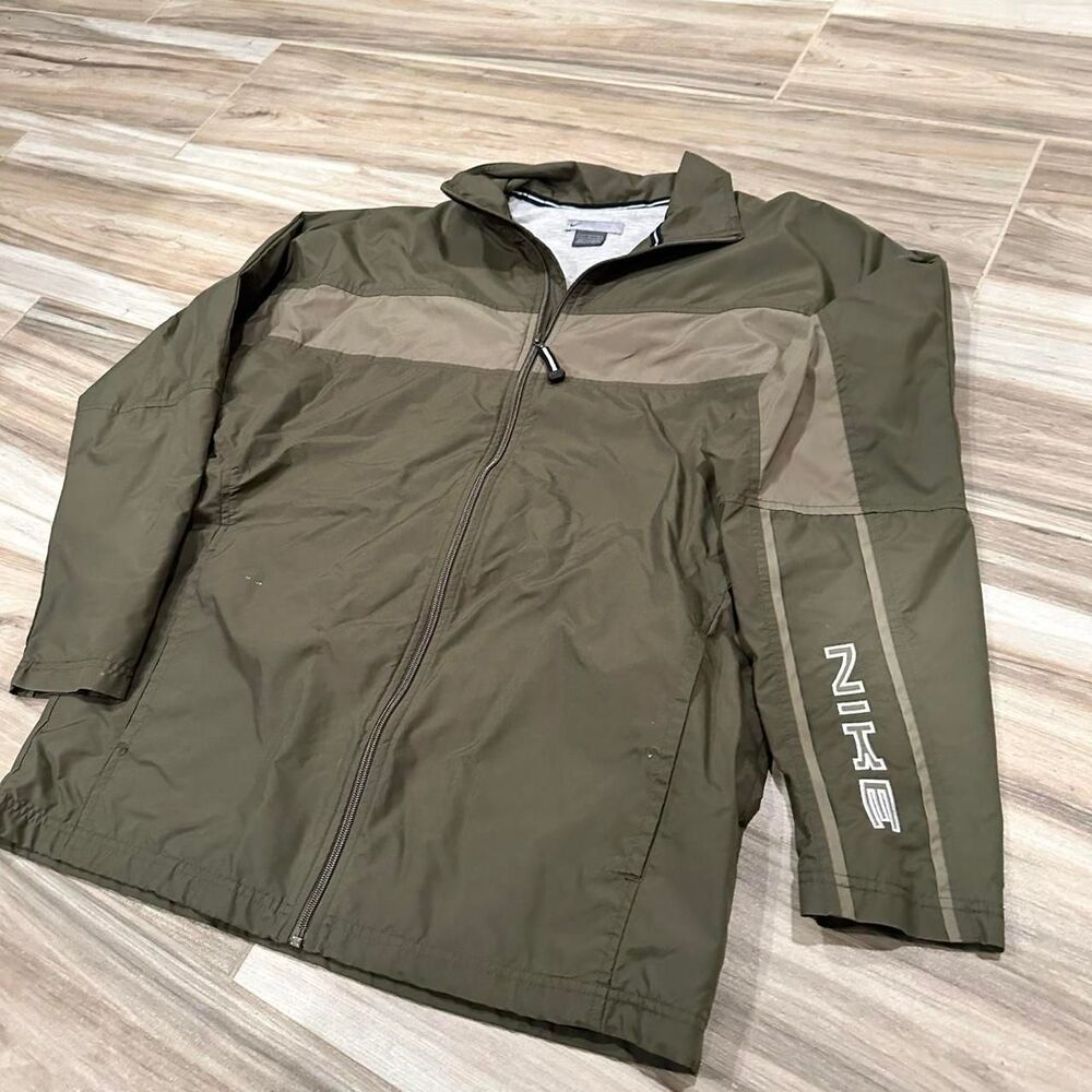 Y2K Green and Khaki Nike Track Jacket with spell out logo